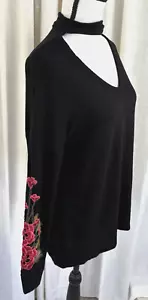 Moa Moa Women's Soft Sweater Embroidered Whimsigoth Medium Black Goth Y2K work - Picture 1 of 13