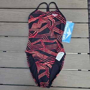 TYR The Finals MAIZE Swimsuit Swan Back 1-Piece Red Girls- Size 24 New - Picture 1 of 4