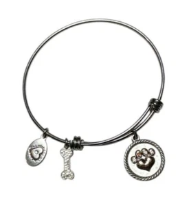 Love Is A Four Legged Word Bangle Bracelet w/ 3 Pet Dog Crystal Charms *READ* - Picture 1 of 3
