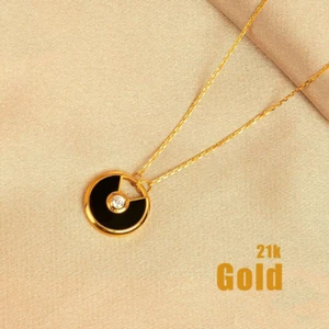 21K Real 'Solid 'Yellow 'Gold 'Chain 'Round 'Charm 'Pendant Necklace, Jewelry. - Picture 1 of 3