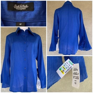 Königsblau Baumwolle Hemd Glocke & Plissee Ärmel Größe 12 Peck & Peck - Bild 1 von 12