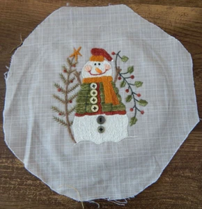 Homemade Embroidered Fabric SNOWMAN TREE Ready for Hoop 9" Cottagecore - Picture 1 of 3