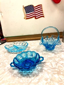 COLECCIÓN VIDRIO AZUL, AZUL VERDE AZULADO AZUL COBALTO Y AZUL CLARO VINTAGE 3 PIEZAS - Imagen 1 de 9