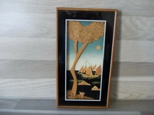 Rahmen aus Kunststoff mit echtes Korkbild Handarbeit 11X20cm - Schiff auf Mer  - Picture 1 of 2