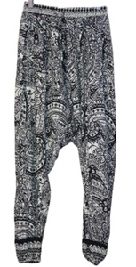 JAASE Sz S Black White Floral Harem Drop Crotch Open Side Split Beach Pants NEW - Picture 1 of 6