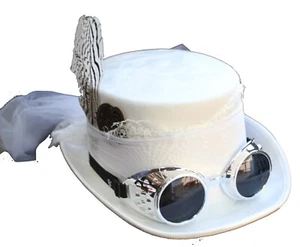 Deluxe Velvet 4.25" High Steampunk Full Size Top Hat Removable Goggle & Feathers - Picture 1 of 22
