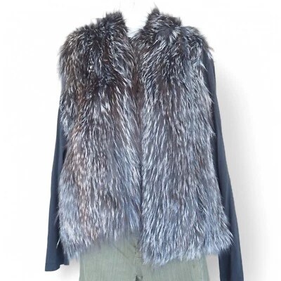 Linda Richards Genuine Silver Fox Fur Hooded Vest FK-67 Women's Medium (M) - Image 1 of 4