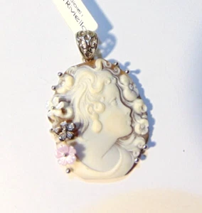 CAMMEO  CIONDOLO CONCHIGLIA & ARGENTO 925 LAVORAZIONE  A MANO 40 mm STUPENDO - Imagen 1 de 3