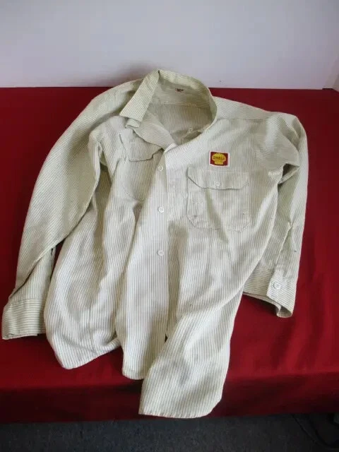 Винтажная мужская рубашка с длинным рукавом Shell Gasoline Attendants большая бежевая нашивка - Изображение 1 из 1