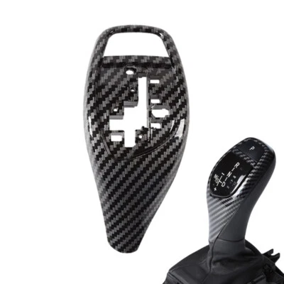 Cubierta de ajuste de calcomanía de perilla de cambio de marchas delantera de fibra de carbono para BMW X6 F16 2015-2019 Foto 1 de 4