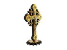 Olive Wood Cross With Stand  2 Layered & Silver Tone Metal Crucifix Holy Land