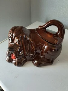 Vintage Ceramic Brown Basset Hound Dog Cookie Jar Lidded - Picture 1 of 4