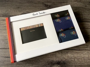 PAUL SMITH LEATHER CARDHOLDER & 3 PACK SOCKS BOXED GIFT SET MADE IN ITALY BNWT - Picture 1 of 19