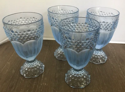 Gorham Crystal Emily’s Ático Azul Helado Vasos de Té Hobnail Espiga Años 60 Foto 1 de 4