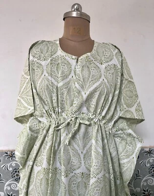 Kaftan Maxi Imprimé Floral Vert Indien Pour L'Été Bikini Couverture De Plage US - Photo 1/4
