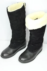 Eddie Bauer Winter Boots Women's 5 Black Suede Sherpa Lined Mid Calf Snow - Picture 1 of 11