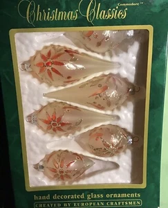Vintage Commodore Christmas Classics 6 Hand Decorated Teardrop Ornaments - Picture 1 of 7