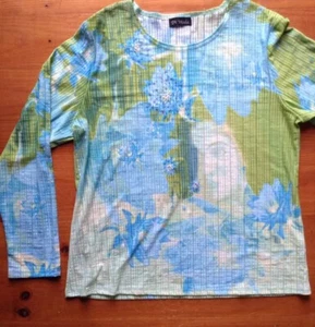 ladies BRAND NEW Top green & blue size large stretch fabric comfy By Di Moda - Picture 1 of 6