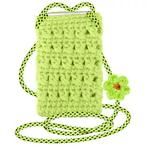 Cross-body Knitted Phone Bag Flower Pattern FlowerWeave Series Lime - Picture 1 of 6