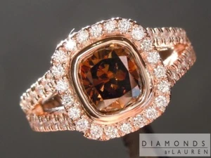 Anillo de diamantes talla cojín SI2 marrón de 1,13 quilates R7489 diamantes de Lauren - Imagen 1 de 10