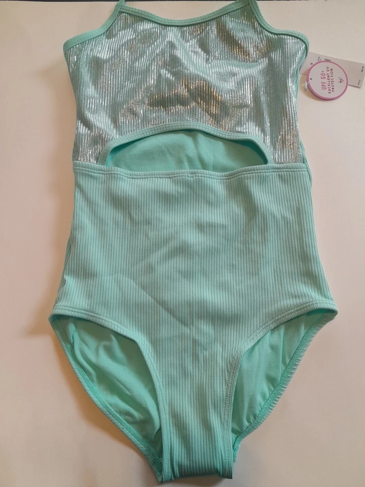 Traje de baño de una pieza Justice para niñas talla 10 como nuevo metálico nuevo con etiquetas UPF 50 Foto 1 de 4