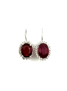 14K White Gold Approx 0.48ct Diamond & Lab Ruby Earrings, 3.2dwt - Picture 1 of 9