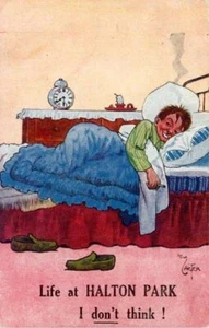 PRINTED WW1 MILITARY COMIC POSTCARD "LIFE AT HALTON PARK - I DON'T THINK!" - Imagen 1 de 2