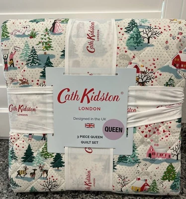 Cath Kidston London Cotton Christmas SHINE BRIGHT CREAM Cottage QUEEN Quilt NWT - Image 1 of 4