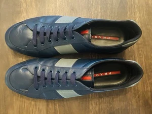 PRADA Leather Lace Up Navy Blue Sneakers. Style 4E2845. US Men’s Size 12 - Picture 1 of 6