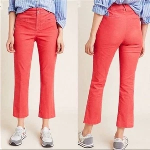 Anthropologie Women's Sz 6 Red High Rise Flare Pants Patch Pocket Corduroy Ankle - Imagen 1 de 11