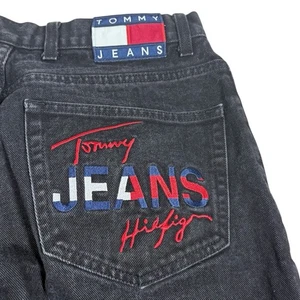 Pantalones de mezclilla vintage Tommy Hilfiger para hombre 32x32 negros años 90 calce recto hip hop - Imagen 1 de 5