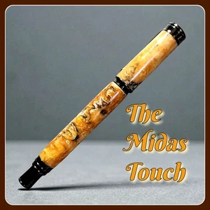 Penna stilografica fatta a mano The MIDAS TOUCH, oro/nero, per regali, diari, scrittori - Foto 1 di 5