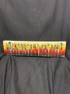VINTAGE ORGINAL OIL ON CANVAS AFERICAN TRIBAL ART PAINTING M WDIBA 15.25 X 3.75” - Picture 1 of 12