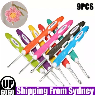 9PCS Crochet Hooks Set Kit Yarn Knitting Needles Sewing Tools Grip With Bag DIY - image 1 of 4