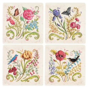 Colonial Williamsburg Embroidered Garden Floral Plate Set of 4 - Picture 1 of 4