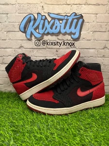 Air Jordan 1 Retro High OG Flyknit Bred 919704 001 Black/Varsity Red Size 8.5 - Picture 1 of 5