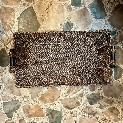 Mainstays Rectangle Brown Seagrass Serving Basket W/Wooden Handles G130 - Image 1 of 3