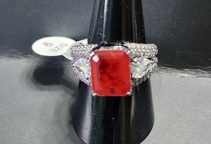 Ring Bomb Party 'Shimmering Summer Glow' July Bday Ruby on Hematite Sz9 - Picture 1 of 4