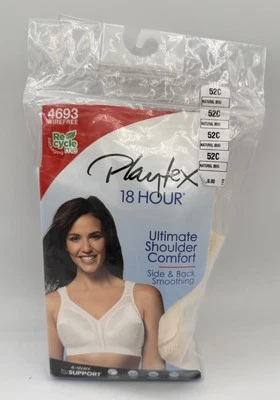 Playtex 18 Hour Wirefree Natural Beige Bra #4693 Shoulder Comfort Size 52C NEW - Image 1 of 3