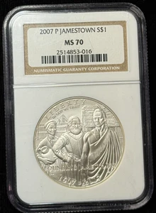 NGC MS 70 - Jamestown Commemorative S$1 - Silver Dollar Uncirculated Coin -016 - Picture 1 of 2