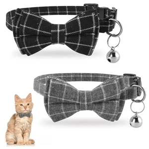 2Pcs Cat Collar Breakaway, Cat Collar with Bells Bowtie Plaid Cat Collar Adju... - Picture 1 of 7