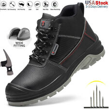 Waterproof Safety Boots Men Work Shoes Leather Steel Toe Water Resistant Black