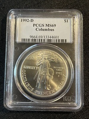 1992-D Columbus Quincentenary $1 Silver Commem MS-69 PCGS - Image 1 of 3