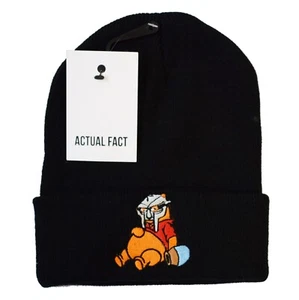 Actual Fact MF Doom Mask X Pooh Embroidered Hip Hop Roll Up Black Beanie Hat - Picture 1 of 2