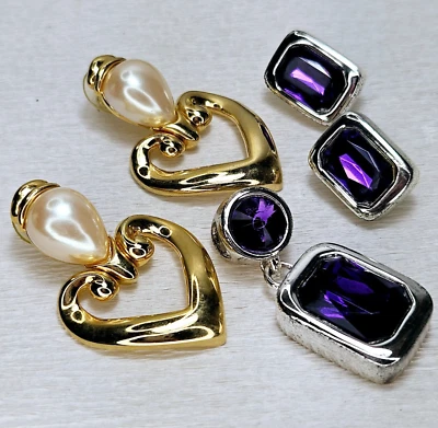 Premiere Designs 2 Pr серьги подвеска жемчуг сердце глубокий фиолетовый стразы - Изображение 1 из 4