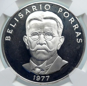 1977 PANAMA President Belisario Porras OLD Proof Silver 5 Balboa Coin NGC i85270 - Picture 1 of 5