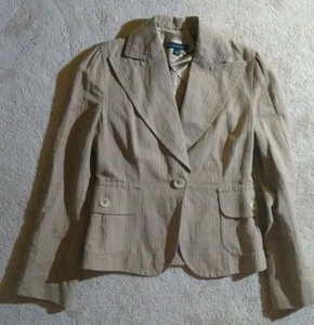 Women's Banana Republic Tan Beige Brown Linen Cotton Blazer Pinstriped Size 4 - Picture 1 of 6