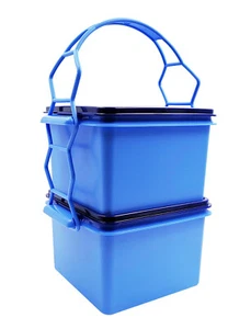 Tupperware Blu Doppia Profondità con Cariolier Contenitore Portaoggetti 1,7L (2) Set - Foto 1 di 14