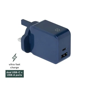 Atom Studios Chargeur 30W 2-Port Usb-C USB A Rapide Adaptateur Chargeur Bleu - Photo 1 sur 24