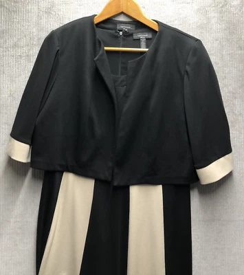 Vestido R&M Richards 2 piezas encogerse de hombros 16 W negro bronceado bloque de color panel a rayas carrera iglesia Foto 1 de 4